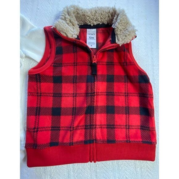 CARTER’S BOYS 12M PLAID 3-PIECE VEST SET - Picture 2 of 9